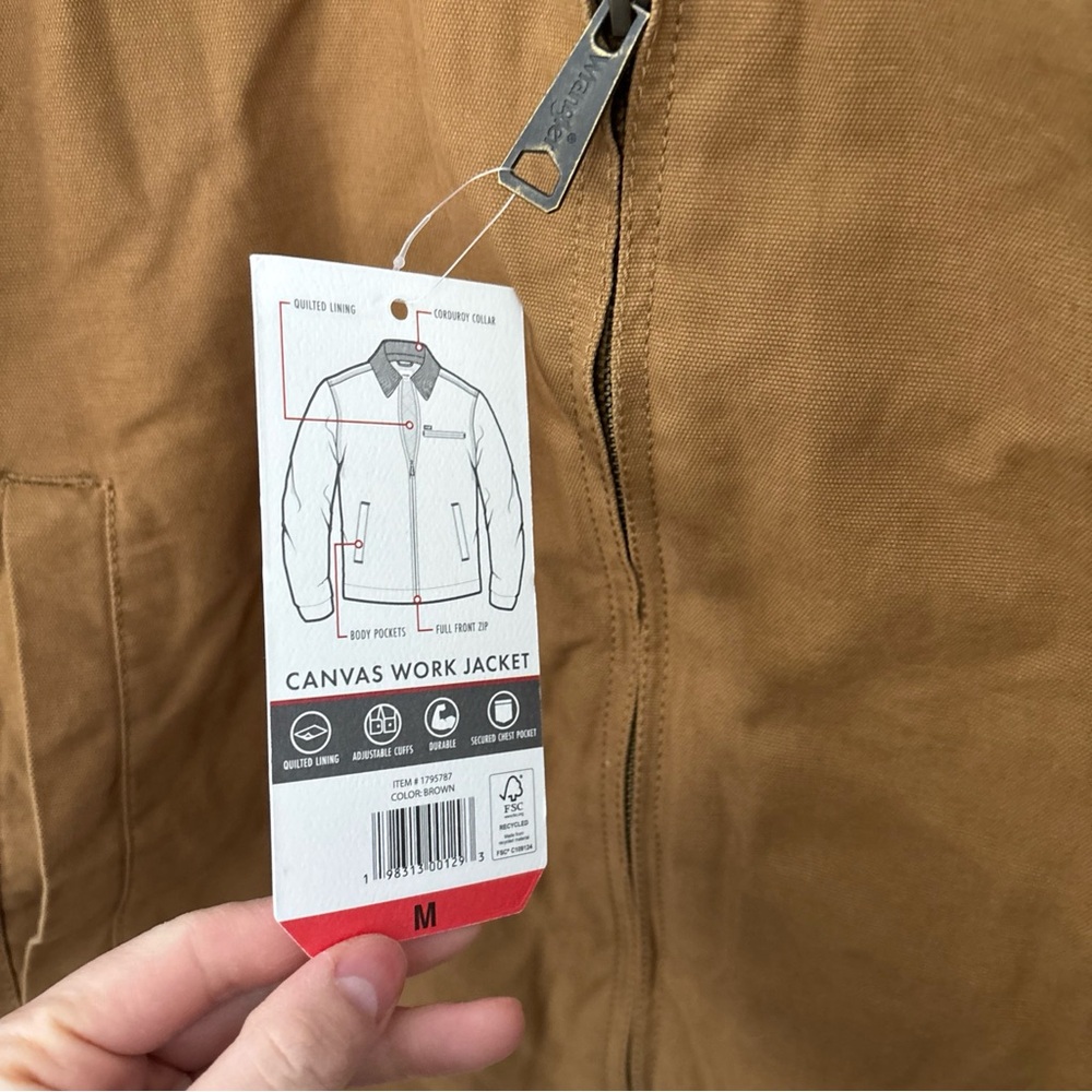 Wrangler Men's Quilted Lining Corduroy Collar Canvas Work Jacket, BROWN size S/M - Picture 12 of 12